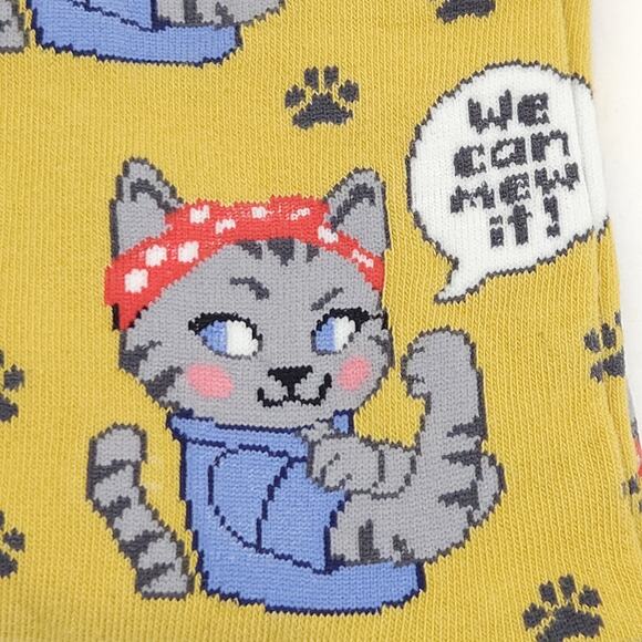 Socksmith Women's Crew Socks 9-11 Cat We Can Meow It Yellow Novelty Graphic Gift - Picture 4 of 7